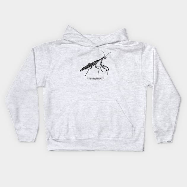 Praying Mantis with Common and Latin Names - on white Kids Hoodie by Green Paladin